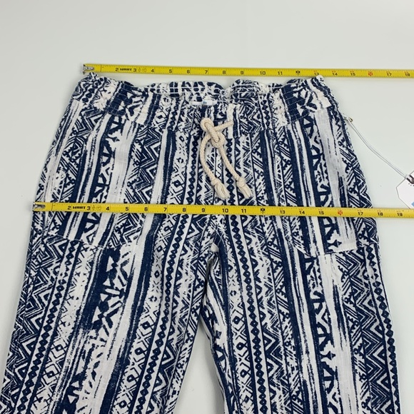Cali 1850 Blue White Linen Casual Patterned Pants Size XS Drawstring Waist NEW - Picture 11 of 14